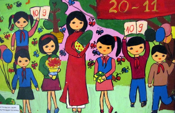 Tranh vẽ cô giáo và học sinh đẹp ý nghĩa kỷ niệm ngày 2011  Joboko